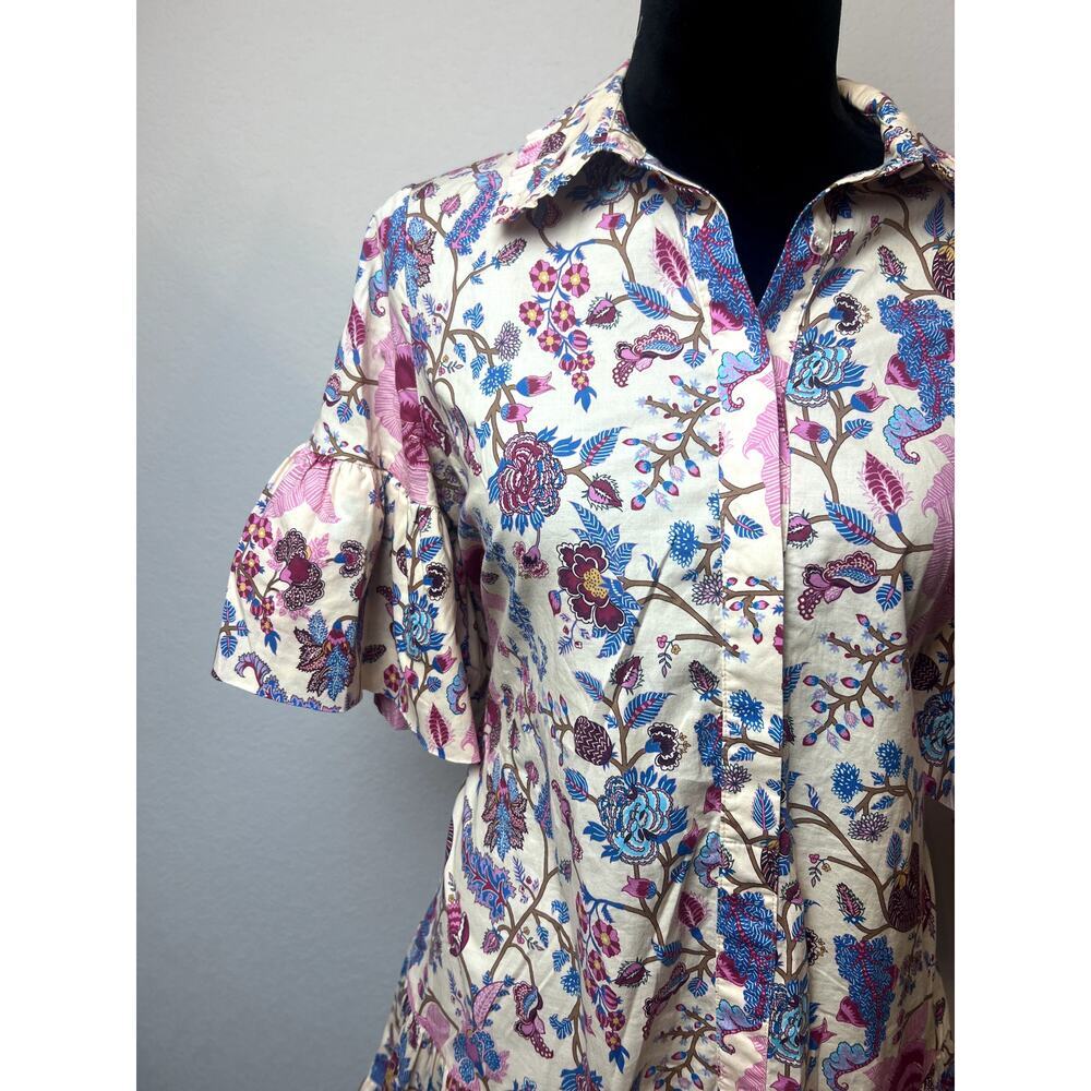 AMUR Kenna Tiered Ruffle Mini Dress Beige Floral Size 8 - Picture 2 of 8